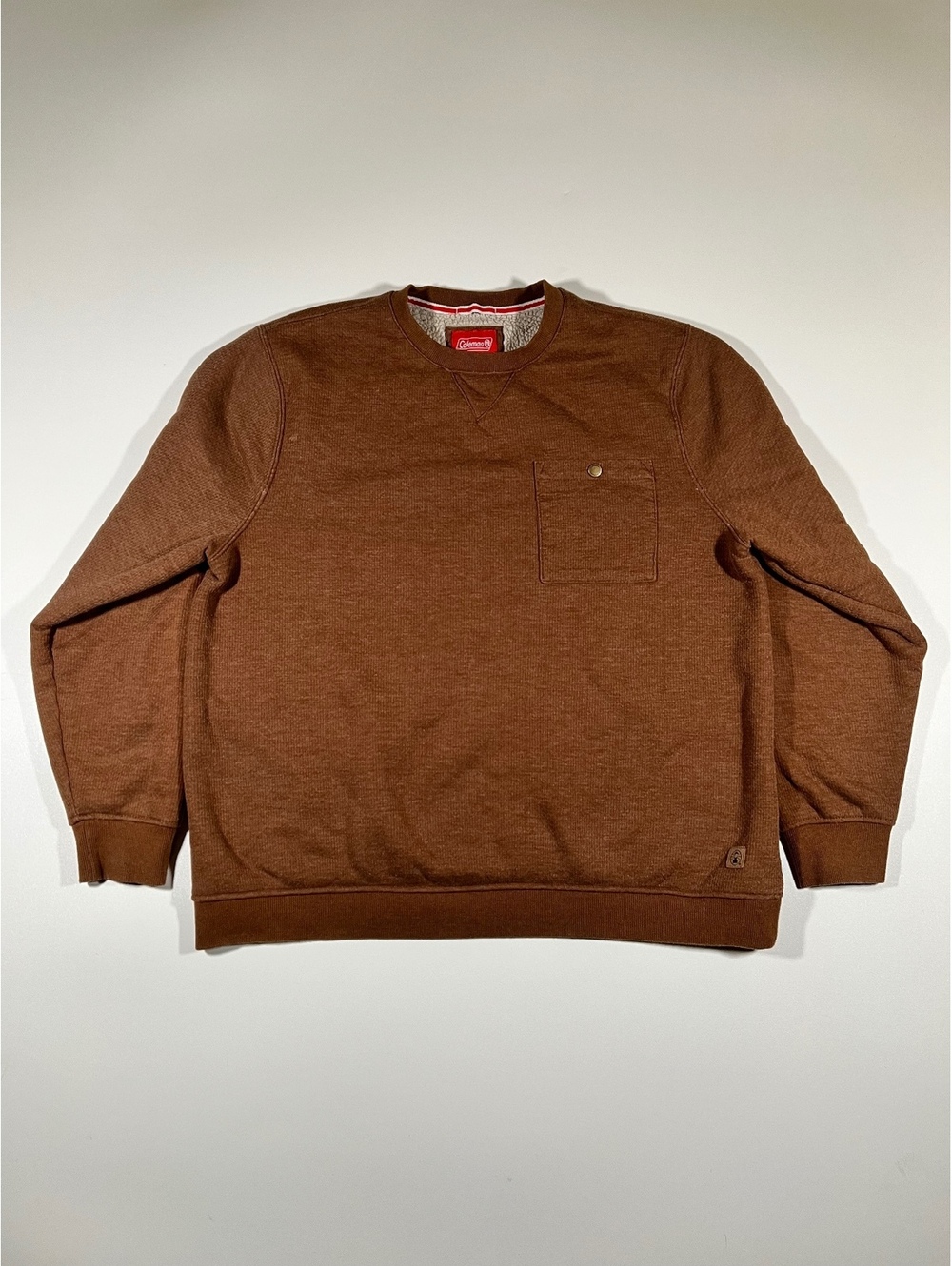 Coleman Brown Sherpa Pullover Sweatshirt Men's XXL Snap Pocket Outdoor Wear